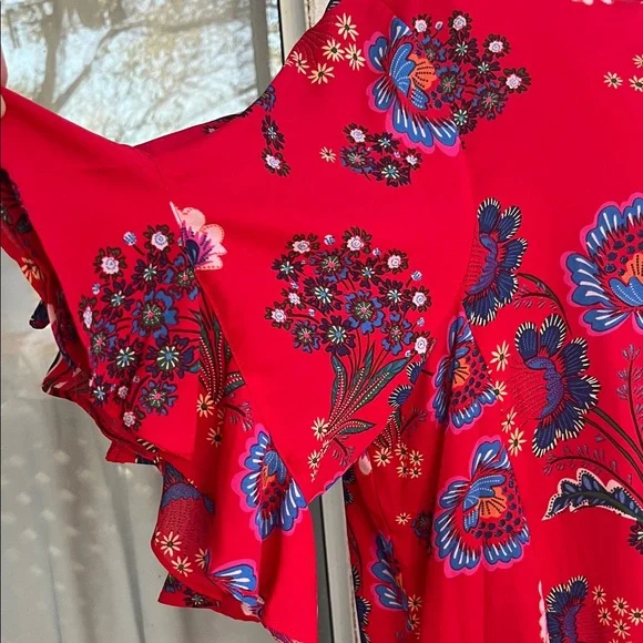 Zac & Rachel Red Floral Ruffle Sleeve Blouse size 1X Brand New - Picture 2 of 9